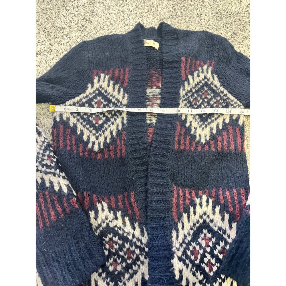 Hollister Fair Isle Geometric Knit Open‎ Front Cardigan Sweater Navy Burgundy XS - Picture 6 of 9